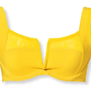 センターのV字ワイヤーで谷間の位置を下げて大きなバストをミニマムに