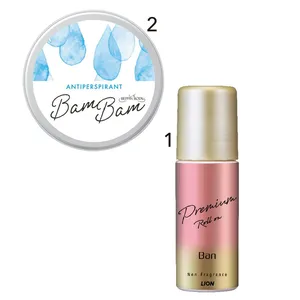 1Ban 汗ブロックロールオン プレミアム 無香性（医薬部外品）40ml ￥880（編集部調べ）／ライオン　2べっぴんボディ 薬用アセブロックバムバム 20g ￥1760／ミックコスモ