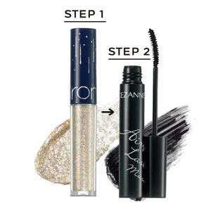 （左）ロムアンド ザユニバース リキッドグリッター 01 ￥1100／PLAZA　（右）エアリーロングラッシュマスカラ ブラック ￥638／セザンヌ化粧品