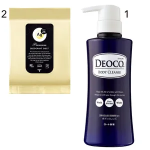1デオコ 薬用ボディクレンズ 350ml ￥1100（編集部調べ）／ロート製薬　2エージーデオ24 プレミアムデオドラント シャワーシート（無香性・医薬部外品） 30枚入 （オープン価格）／ファイントゥデイ資生堂