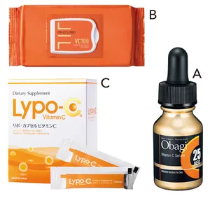 A オバジC25 セラム ネオ 12ml ¥11000／ロート製薬　B VC100エッセンスローションEXフェイスマスク 20枚入 ¥2640／ドクターシーラボ　C リポ・カプセル ビタミンC 30包入 ¥7776／スピック