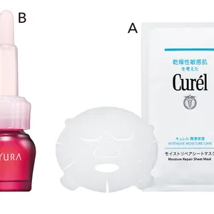 Aキュレル 潤浸保湿 モイストリペアシートマスク（医薬部外品） 4枚入 ￥1650（編集部調べ）／花王　Bセラムオプティマイザー 7ml ￥2750／アユーラ