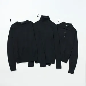 ユニクロ　UNIQLO　黒セーター　黒トップス　メリノクルーネックセーター　メリノリブタートルネックセーター　メリノポロセーター黒