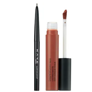 （左から）ケイト アイブロウペンシルZ BR-2 ￥605（編集部調べ）／カネボウ化粧品、ミネラリスト マット リキッド リップカラー デターマインド ￥3850／ベアミネラル