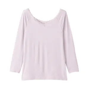 婦人 着るスキンケア レース付きバレエネック八分袖Tシャツ／無印良品