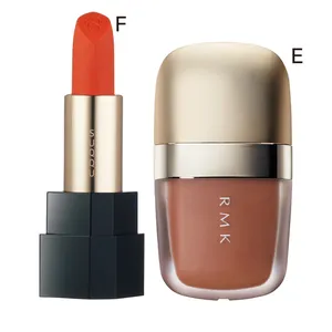 E ミューティドグロー リクイドチークス 01 ¥3850／RMK Division（4/15限定発売）　F シアー マット リップスティック 108 ¥5500（セット価格）／SUQQU（5/13限定発売）