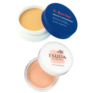 （上から）フイルナチュラント エクスバリア プロテクトリペアバーム カラータイプ SPF50+・PA++++ 20g ￥3850／ドクターフィル コスメティクス、UVカラーバーム ベージュオークル SPF50+・PA++++ 18g ￥6160／ドクター津田コスメラボ