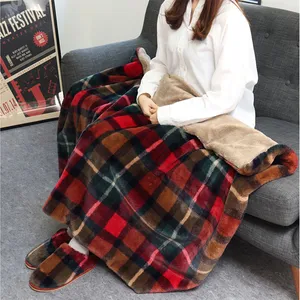 TAUKO チェックファー ブランケット