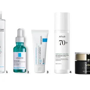 鈴木凌愛用スキンケアアイテム　ラ ロッシュ ポゼ トレリアン 薬用モイスチャーローション［医薬部外品］ 200ml　ラ ロッシュ ポゼ エファクラ ピールケア セラム 30ml　ラ ロッシュ ポゼ シカプラスト リペアクリーム B5+ 40ml　Anua ドクダミ70デイリーローション 200ml　MTコスメティクス SBC ステムアイクリーム 20g 