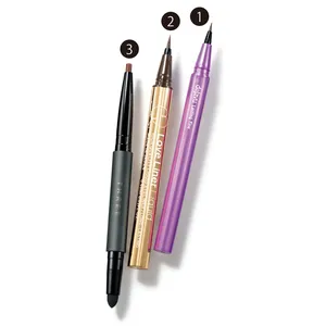 1 デジャヴュ ラスティンファインE ショート筆リキッド コッパーブラウン ￥1430／イミュ　2 ラブ・ライナー リキッドアイライナーR4 ブラウン ￥1760／msh　3 サブトーンディファイニング アイペンシル 03 ￥2420／THREE