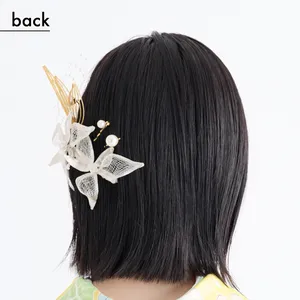 【卒業式袴ヘアアレンジ・ミディアム➀】煌めくパールがアクセントの簡単サイドねじり（back）